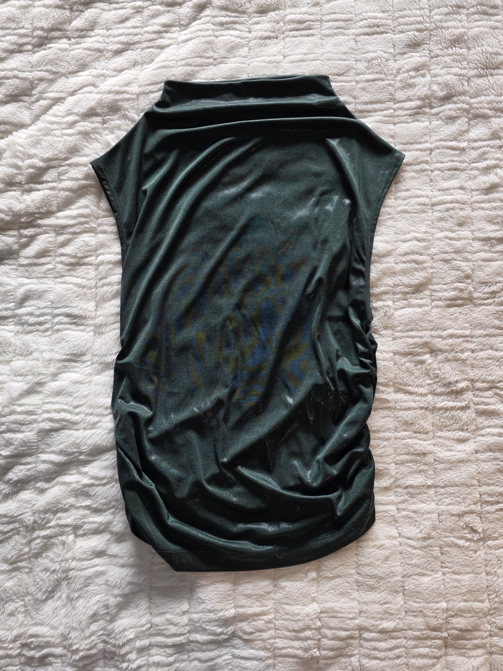 Maeve Dark Green Metallic Sleeveless Draped Tank Top